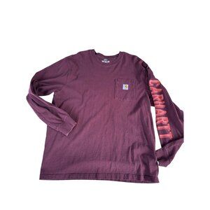 Carhartt Loose Fit Long Sleeve Pocket T-Shirt Mens L Burgundy Cotton